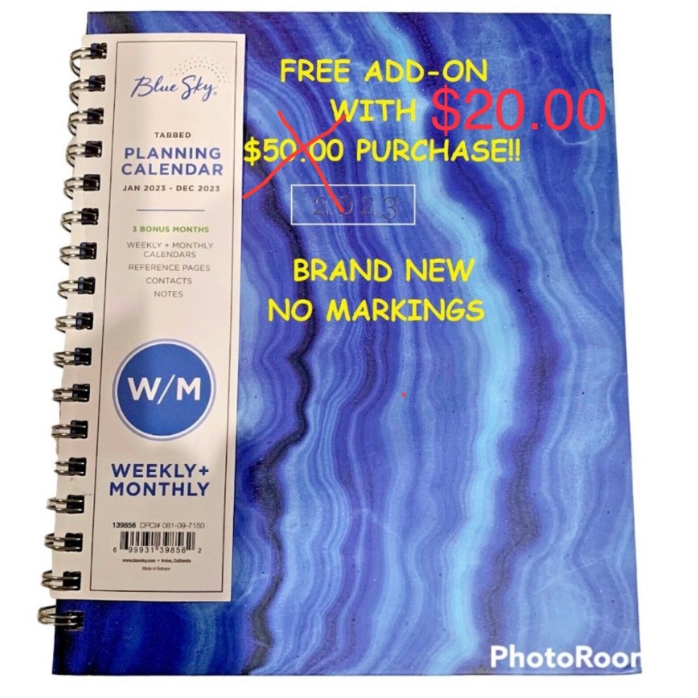 FREE with $20 Purchase Blue Sky 2023 Weekly/Monthly Tabbed Calendar Planner NWT
